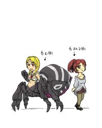 1girl arachne arthropod_girl blonde_hair breasts brown_eyes bug female_focus insect_girl kaname_(artist) looking_at_viewer monster_girl multiple_legs red_eyes red_hair simple_background spider spider_girl taur white_background  rating:Questionable score:11 user:SexyLamia