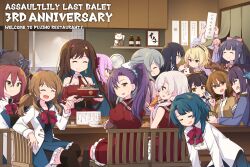  6+girls =_= ^_^ ahoge aizawa_kazuha andou_tazusa anger_vein animal anniversary annoyed aqua_hair arm_on_table arm_rest arm_up arms_up assault_lily asymmetrical_bangs asymmetrical_hair bare_arms bare_shoulders black_hair black_ribbon black_thighhighs blonde_hair blue_eyes blue_jacket blue_ribbon blue_skirt bottle bow bowl bowtie braid breasts brown_cardigan brown_hair brown_jacket brown_sailor_collar butterfly_hair_ornament cardigan cat chair chopsticks closed_eyes closed_mouth collarbone collared_shirt colored_inner_hair commentary_request copyright_name counter crossed_bangs curry curry_rice detached_collar detached_sleeves double_bun dress drill_hair epaulettes facing_away food french_braid frilled_dress frilled_skirt frills fukuyama_jeanne_sachie funada_kiito green_eyes grey_hair hair_between_eyes hair_bow hair_bun hair_ornament hair_over_shoulder hair_ribbon hairband half_updo hand_up hatsukano_you headphones herensuge_girls_academy_school_uniform high-waist_skirt high_ponytail holding holding_chopsticks holding_photo holding_plate honma_akehi iijima_renka indoors ishizuka_fujino jacket jewelry kanba_girls_high_school_uniform kawamura_yuzuriha layered_sleeves leaning_forward long_bangs long_hair long_sleeves looking_at_animal looking_back low_ponytail low_twintails ludvico_private_girls&#039;_academy_school_uniform medium_breasts medium_hair menu miniskirt morugen multicolored_hair multiple_girls odaiba_girls_high_school_uniform on_chair open_cardigan open_clothes open_jacket open_mouth orange_bow parted_lips photo_(object) pink_bow pink_bowtie pink_hairband plate profile puffy_short_sleeves puffy_sleeves purple_hair red_bow red_bowtie red_dress red_eyes red_hair red_shirt red_skirt restaurant ribbon rice ring sadamori_himeka sailor_collar school_uniform serafuku shelf shiozaki_suzume shirai_yuyu shirt short_hair short_sleeves shrimp shrimp_tempura side_ponytail sitting skirt sleeveless sleeveless_dress sleeveless_shirt standing star_(symbol) star_hair_ornament sweatdrop tanba_akari tempura thighhighs toki_kureha translation_request tsukioka_momiji twintails two-tone_hair two_side_up underbust v-shaped_eyebrows white_bow white_jacket white_shirt yellow_eyes yokota_haruna yurigaoka_girls_academy_school_uniform zettai_ryouiki 