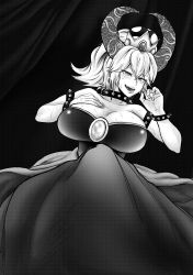  absurdres bowsette bracelet crown dress earrings fang highres horns jewelry looking_at_viewer mario_(series) nintendo super_crown sweat tongue tongue_out  rating:Sensitive score:4 user:MrSleez