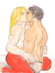  2boys blonde_hair capcom ken_masters kiss male_focus multiple_boys ryu_(street_fighter) street_fighter yaoi  rating:Questionable score:4 user:OraOra