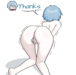  1girl ass asuka2004 ayanami_rei blue_hair crotch_grab cunt_punt from_behind groin_attack groin_kick highres neon_genesis_evangelion pain pale_skin self-upload trembling 