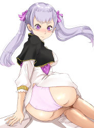  1girl ass back black_clover blush breasts closed_mouth dress grey_hair highres large_breasts long_hair noelle_silva panties purple_eyes tagme tukemen_gyokai twintails underwear  rating:Questionable score:36 user:Ultimate52