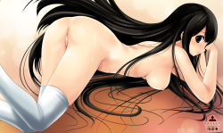 10s 1girl akagi_(kancolle) all_fours ass back black_eyes black_hair blush breasts cleft_of_venus highres kantai_collection large_breasts long_hair looking_at_viewer namamo_nanase nipples nude personification profile pussy solo sweat thighhighs uncensored very_long_hair watermark web_address white_thighhighs rating:Explicit score:66 user:danbooru