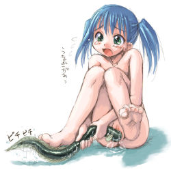 1girl :o barefoot bestiality blue_hair blush bosshi censored copyright_request creature_inside eel feet flat_chest green_eyes hugging_own_legs interspecies knees_to_chest knees_together_feet_apart loli mosaic_censoring nude object_insertion open_mouth pussy pussy_juice shadow short_hair short_twintails simple_background sitting sketch soles solo spread_legs surprised tears text_focus toe_scrunch toes translated twintails vaginal vaginal_object_insertion white_background rating:Explicit score:168 user:danbooru