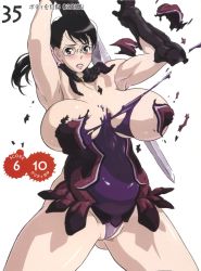 00s 1girl armpits breasts breasts_apart cattleya_(queen&#039;s_blade) cattleya_(queen's_blade) cleft_of_venus clenched_teeth cowboy_shot exploding_clothes glasses highres huge_breasts kaneko_hiraku leotard looking_at_viewer mature_female no_bra official_art panties partially_visible_vulva plump ponytail queen&#039;s_blade sideboob simple_background solo standing sword teeth torn_clothes underboob underwear weapon weapon_merchant_cattleya wedgie white_background rating:Questionable score:41 user:danbooru