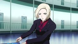  10s 1girl animated animated_gif blonde_hair formal lowres mado_akira short_hair solo suit tokyo_ghoul weapon  rating:Sensitive score:10 user:AndiEnergi