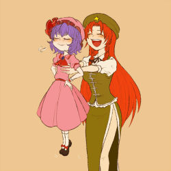  &gt;:) 2girls :d ^_^ ascot beret blush braid brooch child closed_eyes female_focus hakoro hands_on_own_hips hat hong_meiling jewelry lifting_person long_hair multiple_girls no_wings open_mouth purple_hair red_hair remilia_scarlet short_hair side_slit simple_background smile smug standing star_(symbol) touhou twin_braids v-shaped_eyebrows very_long_hair wrist_cuffs  rating:Sensitive score:8 user:danbooru