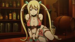  1girl animated animated_gif barefoot bikini blonde_hair breasts fairy_tail feet floral_pattern gemini_(fairy_tail) harem_outfit large_breasts long_hair lucy_heartfilia official_art seductive_smile smile swimsuit twintails  rating:Questionable score:82 user:lordroticiv