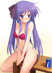  00s 1girl between_breasts bikini blue_eyes blush breasts can cleavage curvy cygnus_(cygnus7) drink drink_can embarrassed face female_masturbation gradient_background grinding hair_between_breasts hair_ribbon highres hiiragi_kagami long_hair lucky_star masturbation md5_mismatch medium_breasts navel pee peeing pocari_sweat purple_hair pussy_juice resolution_mismatch ribbon side-tie_bikini_bottom soda_can solo source_larger swimsuit table tears tsurime twintails  rating:Explicit score:107 user:danbooru