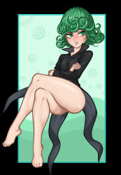 1girl ahgot bare_legs barefoot black_dress blush bottomless crossed_arms curly_hair dress feet female_focus flat_chest floating green_eyes green_hair highres hip_focus legs crossed_legs long_legs matching_hair/eyes one-punch_man open_mouth pussy pussy_juice short_hair simple_background sitting smile solo tatsumaki toes uncensored rating:Explicit score:192 user:nimbragon