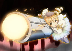  10s 1girl :o beret blonde_hair breasts drill_hair eihou_(syou1022) energy_ball foreshortening gun hair_ornament hat huge_weapon large_breasts magical_girl mahou_shoujo_madoka_magica mahou_shoujo_madoka_magica_(anime) open_mouth puffy_sleeves solo tomoe_mami weapon yellow_eyes 