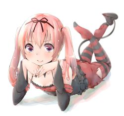 1girl bad_id bad_pixiv_id blurry demon_tail depth_of_field flat_chest long_hair lying nana_asta_deviluke no_shoes on_stomach rima_(rimarip) simple_background solo striped_clothes striped_thighhighs tail thighhighs to_love-ru twintails white_background rating:Sensitive score:34 user:danbooru