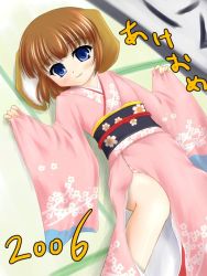  1girl animal_ears blue_eyes brown_hair japanese_clothes katsuragi_niya kimono loli panties striped_clothes striped_panties underwear  rating:Questionable score:4 user:Chompchomp