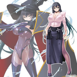 aoi_nagisa_(metalder) black_hair breasts cross curvy green_eyes hip_focus impossible_clothes large_breasts lips long_hair lowres morino_yuuko see-through tentacle_and_witches wide_hips rating:Questionable score:106 user:luvmanga