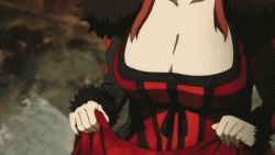  10s 1boy 1girl angry animated animated_gif bouncing_breasts breasts choker cleavage dress happy horns huge_breasts lowres maou_(maoyuu) maoyuu_maou_yuusha red_hair bouncing_breasts talking yuusha_(maoyuu)  rating:Sensitive score:172 user:Tito-san