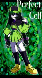  baggy_clothes black_hair braid cell_(dragon_ball) crop_top dragon_ball highres hood hoodie humanization kneehighs perfect_cell pink_eyes pleated_skirt skirt socks thick_thighs thighs twin_braids  rating:General score:8 user:ohitsjustjoker