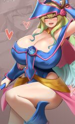  1girl areola_slip artist_request ass bare_legs blonde_hair blue_leotard blush breasts bursting_breasts choker cleavage closed_eyes cosplay curvy dark_magician_girl dragon_horns duel_monster female_focus gradient_hair green_hair happy highleg highleg_leotard highres holding holding_wand horns huge_breasts kobayashi-san_chi_no_maidragon leotard long_hair lucoa_(maidragon) magical_girl miniskirt multicolored_hair pink_skirt revealing_clothes shiny_skin skirt smile solo standing thick_thighs thighs very_long_hair wand wide_hips yu-gi-oh! 