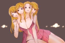  4girls blonde_hair blush conjoined highres lingerie multiple_girls multiple_heads quadruplets smile tongue tongue_out underwear  rating:Questionable score:11 user:username225