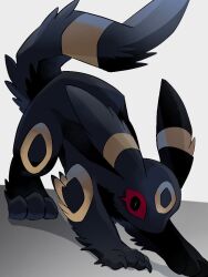  all_fours black_eyes black_fur black_tail body_fur colored_sclera creatures_(company) full_body game_freak gen_2_pokemon looking_at_viewer mekkyaru824 nintendo pokemon pokemon_(creature) red_sclera simple_background two-tone_fur umbreon white_background yellow_fur 