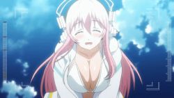  1girl animated bouncing_breasts breasts cleavage lowres nitroplus pink_hair red_eyes solo soniani super_sonico tagme 