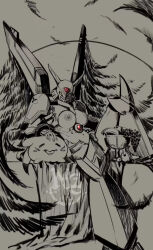  alphamon alphamon_ouryuken artist_request breast_out breasts censored digimon digimon_(creature) food fruit heart heart_censor helmet large_breasts nipples third-party_edit topless wings  rating:Explicit score:2 user:cinnamonup
