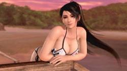 1girl 3d bikini black_hair breasts dead_or_alive dead_or_alive_5 dead_or_alive_xtreme_3_fortune dead_or_alive_xtreme_beach_volleyball female_focus large_breasts momiji_(ninja_gaiden) ninja_gaiden official_art outdoors sky smile solo sunset swimsuit rating:Questionable score:24 user:jojosstand