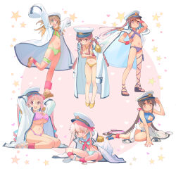  +_+ 6+girls :d absurdres alternate_costume alternate_hair_length alternate_hairstyle ankle_cuffs arms_behind_head arms_up bare_arms bare_legs bare_shoulders bikini black_hair blue_background blue_bikini blue_hair blunt_bangs blunt_ends blush border braid breasts bridal_garter brown_eyes brown_hair butterfly_sitting cleavage_cutout clothing_cutout coat coat_around_waist coat_on_shoulders colored_inner_hair commentary_request criss-cross_halter dot_nose earrings embarrassed epaulettes fang flat_chest flower frilled_garter frown full_body green_bikini green_eyes groin hair_between_eyes hair_flower hair_intakes hair_ornament hair_ribbon hairclip halterneck hand_in_own_hair hand_on_headwear hand_on_own_hip hand_up hat heart high_heels highres hozuki_kaede hozuki_momiji jewelry kyarahiba large_breasts leaning_forward leg_ribbon light_blush long_hair long_sleeves looking_at_viewer low_twintails medium_breasts multicolored_hair multiple_girls murosaki_miyo navel neckerchief official_alternate_costume official_alternate_hair_length official_alternate_hairstyle oka_asahi one-piece_swimsuit one_eye_closed onii-chan_wa_oshimai! open_clothes open_coat open_mouth orange_hair outside_border oversized_clothes oyama_mahiro oyama_mihari peaked_cap pink_background pink_bikini pink_eyes pink_hair platform_footwear platform_heels purple_bikini purple_hair red_hair red_neckerchief red_ribbon ribbon sailor_bikini sailor_collar self_hug shoes side_braid single_barefoot sitting sleeves_past_fingers sleeves_past_wrists small_breasts smile sparkle_background spread_legs standing star_(symbol) stomach swimsuit tearing_up thigh_gap thigh_ribbon twintails two-tone_hair two_side_up very_long_hair very_long_sleeves white_background white_border white_coat white_footwear white_hat wince wrist_cuffs yellow_background yellow_footwear yellow_one-piece_swimsuit 