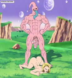  1boy 1girl absurdres alien all_fours android_18 anus ass asymmetrical_bangs blonde_hair breasts buu c18 colored_skin completely_nude curvy dragon_ball dragonball_z full_body grass hands_on_own_hips highres holes huge_ass huge_nipples huge_penis large_breasts large_penis long_tongue looking_down majin_buu monster multiple_moons muscular muscular_male nipples nude outdoors penis pink_skin public_indecency sky standing thick_thighs thighs tongue tongue_out veins veiny_arms veiny_penis wide_hips  rating:Explicit score:23 user:Toppa