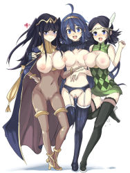  3girls :d ahoge argyle black_hair blue_eyes blue_hair blunt_bangs blush bodystocking boots breast_press breasts breasts_out cape cloak colored_pubic_hair covered_navel echizen_(hvcv) embarrassed fire_emblem fire_emblem:_kakusei full_body garter_belt garter_straps girl_sandwich happy heart high_heels large_breasts leg_lift long_hair looking_at_viewer lowres lucina medium_breasts meme_attire mother_and_daughter multiple_girls navel nintendo nipples no_panties noire_(fire_emblem) open-chest_sweater open_mouth panties pantyshot peach_fuzz pubic_hair puffy_areolae puffy_nipples pussy pussy_juice pussy_juice_drip ribbed_legwear sandwiched see-through sidelocks simple_background sleeveless smile standing standing_on_one_leg sweater tharja thigh_boots thighhighs torn_clothes two_side_up uncensored underwear white_background white_panties 