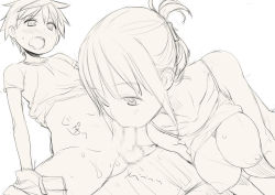 1boy 1girl age_difference blush breasts camisole censored clothes_lift dutch_angle fellatio hetero large_breasts monochrome mosaic_censoring nipples nora_higuma onee-shota open_mouth oral original penis shirt_lift short_hair shota simple_background sketch spread_legs sweat testicles white_background rating:Explicit score:237 user:danbooru