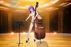  1girl absurdres auditorium bow_(music) breasts breasts_out double_bass emma_bessho high_heels highres instrument large_breasts medium_breasts music_stand nipples nude vaginal yu-gi-oh! yu-gi-oh!_vrains  rating:Explicit score:4 user:1O7