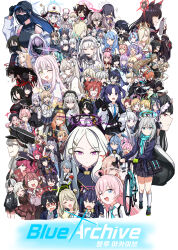  6+girls absurdres animal_ears aru_(blue_archive) bag bicycle black_hair black_necktie blonde_hair blue_archive blue_eyes blue_hair blue_halo blue_necktie blue_scarf book brown_eyes burger character_request closed_eyes collared_shirt copyright_name crossed_arms cup fingerless_gloves flower food fox_mask fox_shadow_puppet glasses gloves green_eyes green_halo grey_hair grey_halo hair_between_eyes hair_flower hair_ornament hair_over_one_eye halo hands_in_pockets hat highres holding holding_book holding_cup holding_mask horns karin_(blue_archive) kayoko_(blue_archive) korean_commentary maid_headdress mask multicolored_hair multiple_girls necktie neru_(blue_archive) one_eye_closed open_mouth orange_hair pangtanto pink_hair pink_halo pointy_ears purple_eyes purple_hair red-framed_eyewear red_eyes red_hair red_halo scarf school_uniform shiroko_(blue_archive) shirt skirt smile teacup tongue tongue_out twintails white_shirt yellow_halo 