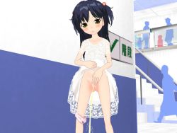 2girls 3d 3d_custom_girl 4boys black_hair blush clothes_lift collarbone dress dress_lift eroi_hito floral_print green_eyes hair_bobbles hair_ornament indoors legs_apart lifted_by_self loli long_hair looking_at_viewer mall multiple_boys multiple_girls navel open_mouth panties panties_around_leg peeing pink_panties print_dress public_indecency pussy sign silhouette smile solo_focus stairs standing thighs twintails underwear white_dress rating:Explicit score:26 user:cpee