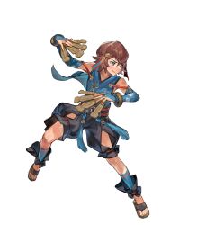  1boy attack crossed_bangs detached_hood fire_emblem fire_emblem_fates fire_emblem_heroes hayato_(fire_emblem) headband highres japanese_clothes nintendo non-web_source official_art red_eyes red_hair sandals solo talisman 