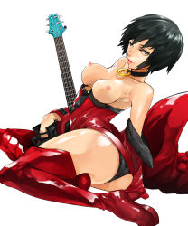  1girl ass black_hair black_panties blue_eyes boots breasts breasts_out colorized electric_guitar eyelashes gloves guilty_gear guitar hat unworn_hat unworn_headwear i-no instrument laio latex lips looking_at_viewer md5_mismatch mole nipples nose off_shoulder one_eye_closed panties perky_breasts short_hair simple_background solo thigh_boots thighhighs twisted_torso underwear white_background wink  rating:Questionable score:46 user:danbooru