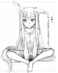  00s animal_ears butterfly_sitting full_body gofu greyscale holo monochrome sitting sketch solo spice_and_wolf tail traditional_media wolf_ears wolf_tail  rating:Sensitive score:2 user:danbooru