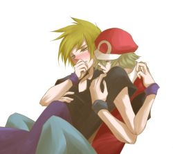  2boys blue_oak blush creatures_(company) game_freak hug male_focus multiple_boys nintendo pokemon red_(pokemon) yaoi  rating:Questionable score:19 user:Silver