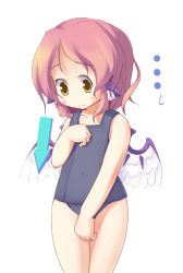  ... 1girl animal_ears boxinhev female_focus hand_on_own_chest looking_down mystia_lorelei no_headwear no_headwear no_nose one-piece_swimsuit pink_hair school_swimsuit short_hair solo swimsuit touhou wings yellow_eyes 