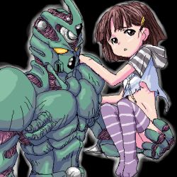  alien analog_matrix bottomless kyoushoku_soukou_guyver loli lowres oekaki tagme thighhighs torn_clothes  rating:Questionable score:11 user:YeS