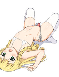  1girl alternate_color bare_arms bare_legs bikini blonde_hair blunt_bangs braid cleft_of_venus creatures_(company) dildo feet female_masturbation flat_chest game_freak green_eyes lillie_(pokemon) loli long_hair looking_at_viewer masturbation midriff navel nintendo no_shoes object_insertion open_mouth pokemon pokemon_(anime) pokemon_sm pokemon_sm_(anime) pussy sex_toy shiny_skin side-tie_bikini_bottom simple_background solo swimsuit thighhighs toshishikisai twin_braids uncensored underwear vaginal vaginal_object_insertion white_background white_bikini white_thighhighs  rating:Explicit score:156 user:Domestic_Importer