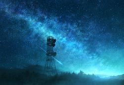 blue_theme forest milky_way mks monochrome nature night night_sky no_humans original outdoors revision scenery sky star_(sky) starry_sky transmission_tower rating:General score:8 user:danbooru