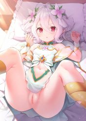 1girl absurdres bed bed_sheet cleft_of_venus clitoris female_focus highres indoors kokkoro_(princess_connect!) loli looking_at_viewer lying no_panties nude_filter on_bed pillow pink_eyes princess_connect! pussy solo spread_legs third-party_edit uncensored white_hair xue_lu rating:Explicit score:327 user:bbyyccxx