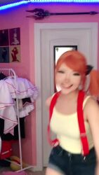 1girl animated cosplay dancer dancing female_pervert highres jeans_shorts misty_(pokemon) misty_(pokemon)_(cosplay) orange_hair pervert presenting real_life sexually_suggestive shorts solo tagme video