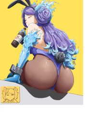  1girl alternate_costume ass ass_focus automatic_giraffe bare_shoulders breasts brighid_(xenoblade) from_behind from_below gloves highres huge_ass leotard long_hair looking_at_viewer medium_breasts pantyhose playboy_bunny purple_hair rabbit_ears rabbit_tail sideboob sitting solo third-party_edit very_long_hair xenoblade_chronicles_(series) xenoblade_chronicles_2  rating:Sensitive score:26 user:armorcrystal