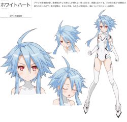  10s 1girl ahoge blanc_(neptunia) blue_hair blush expressions female_focus leotard neptune_(series) one_eye_closed red_eyes short_hair_with_long_locks solo symbol-shaped_pupils thighhighs white_heart_(neptunia) wince  rating:Sensitive score:22 user:Galaxian98