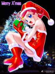  00s 1girl 2003 ass blue_eyes blush boots christmas christmas_tree comet_(comet-san) cosmic_baton_girl_comet-san dated december dress fur-trimmed_boots fur-trimmed_dress fur-trimmed_gloves fur-trimmed_headwear fur_trim gift gloves hair_ornament hat hindenburg_(hindenburugu) holding looking_at_viewer merry_christmas night no_panties open_mouth pink_hair pom_pom_(clothes) red_dress red_footwear red_gloves red_headwear santa_costume short_hair sky sleeveless sleeveless_dress smile star_(symbol) star_hair_ornament tree  rating:Sensitive score:3 user:Gyad