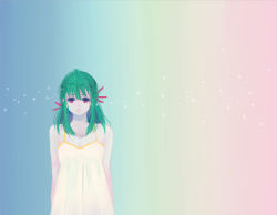  1girl dress female_focus gradient_background green_hair highres long_hair red_eyes solo yomi-sama yukina_(yu_yu_hakusho) yuu_yuu_hakusho 