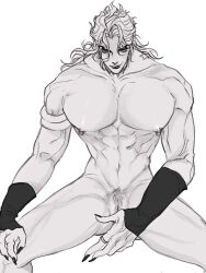  1boy abs chain12123871 completely_nude dio_brando highres jewelry jojo_no_kimyou_na_bouken large_pectorals long_hair muscular muscular_male navel nipple_piercing nipples nude pectorals piercing pubic_hair pussy reverse_newhalf ring smile solo stardust_crusaders wristband  rating:Explicit score:4 user:Sukugumi1