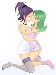  2girls artist_request blush breast_press breasts closed_eyes green_hair hug kiss multiple_girls purple_hair tagme yuri  rating:Sensitive score:6 user:pegaso-poderos