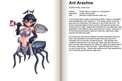 1girl ant_arachne character_profile english_text hard-translated kenkou_cross monster_girl monster_girl_encyclopedia solo third-party_edit translated rating:Questionable score:29 user:danbooru